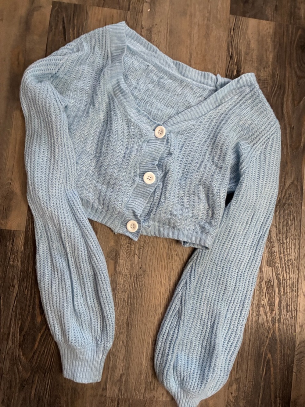Light Blue Cropped Knit Cardigan with Buttons